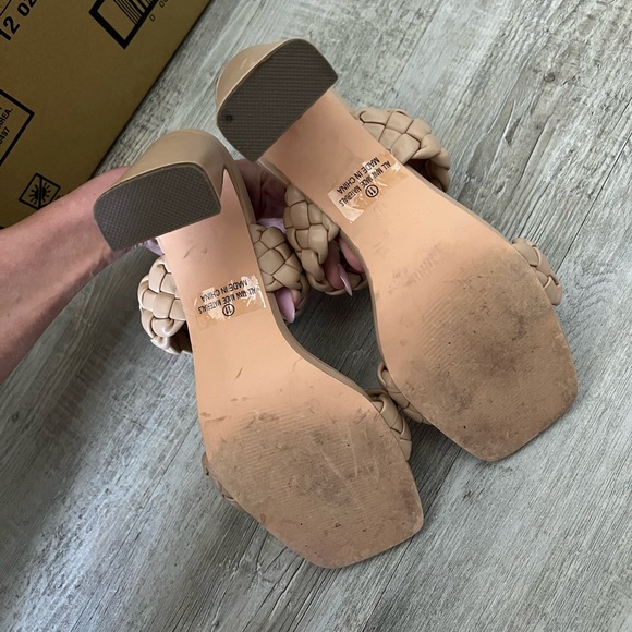 Lulus Louella Nude Tan Braided High Heel Sandals Square Open Toe Womens Size 11 - Picture 5 of 8